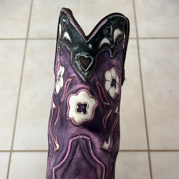 DAN POST vintage purple arrows distressed leather cowgirl boots size 7 - Picture 11 of 11